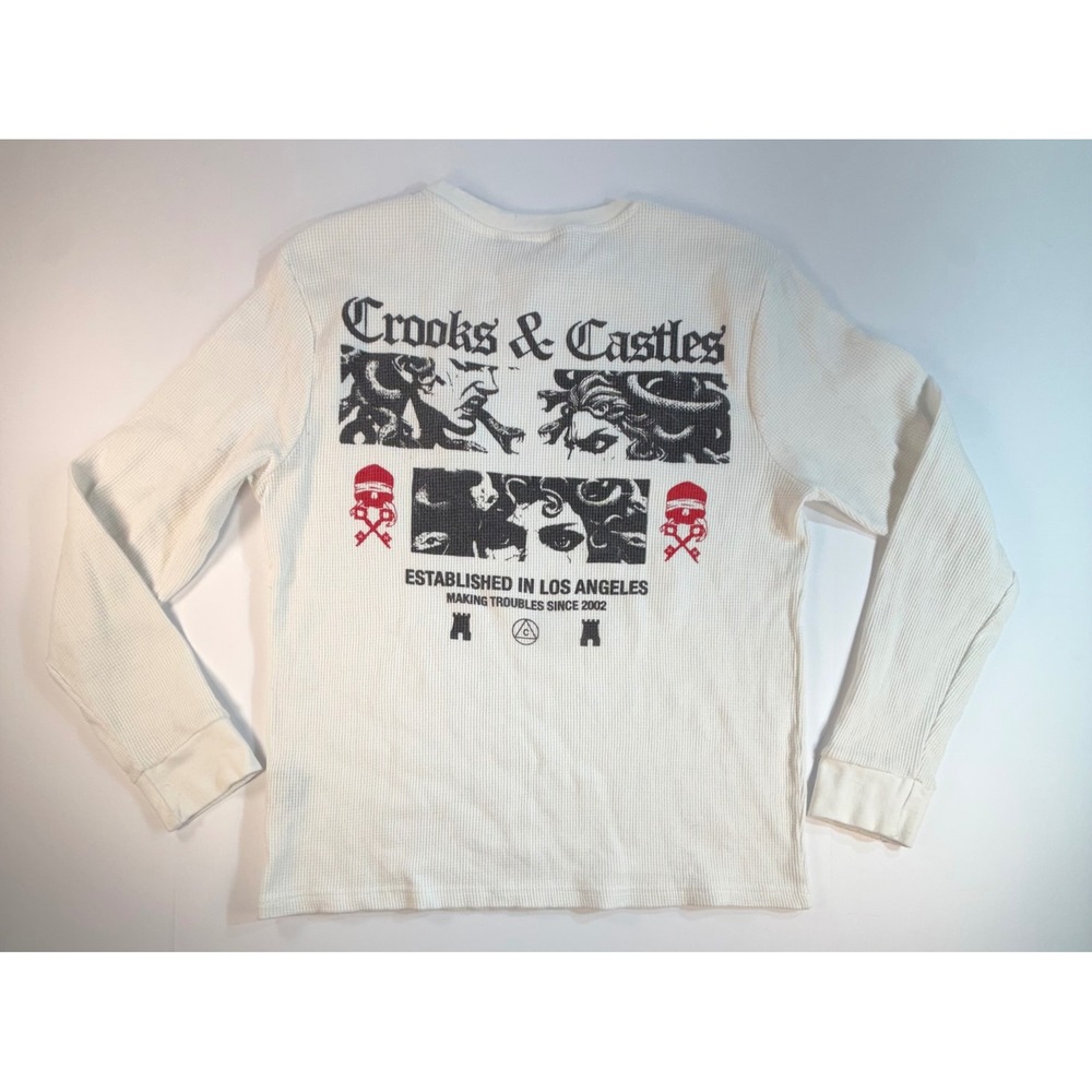 Crooks & Castles Mens White Thermal Long Sleeve Medusa Graphic Shirt Size M
